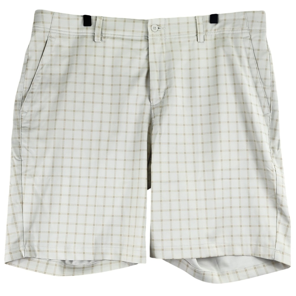 Nike‎ Dri-FIT Golf Shorts Mens 38 Beige Plaid Standard Fit Performance Sporty
